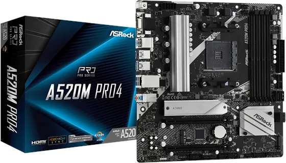 ASRock A520M Pro4 Emolevy - AMD A520 - AMD AM4 -liitin - DDR4 RAM - Micro-ATX
